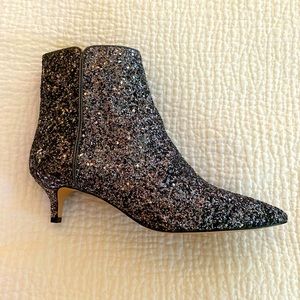 J. Crew Kitten-Heel Booties in Silver Glitter